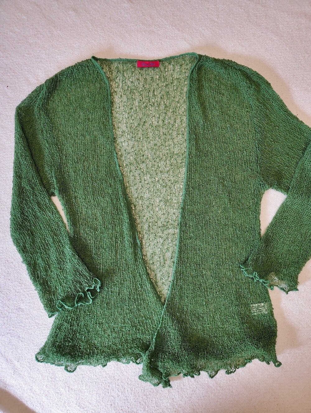 Shu-Shi Women's One Size Green Sheer Open Knit Shrug Cardigan Indonesia